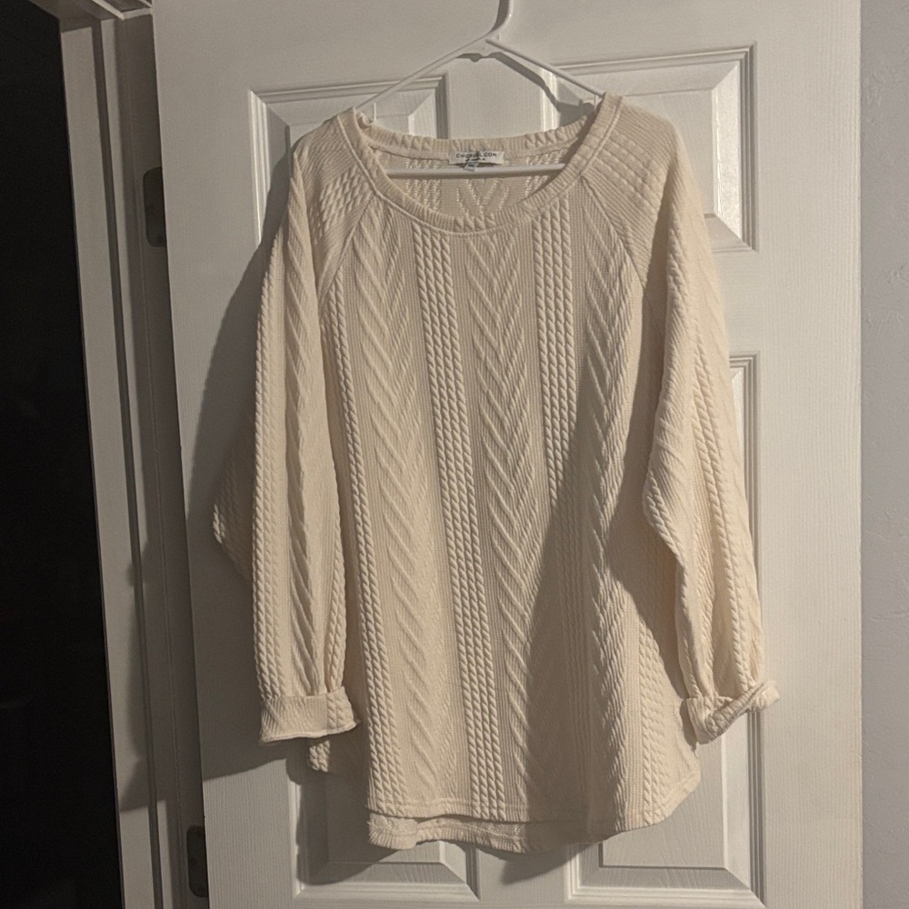 Chic Soul Cream Cable Knit Sweater